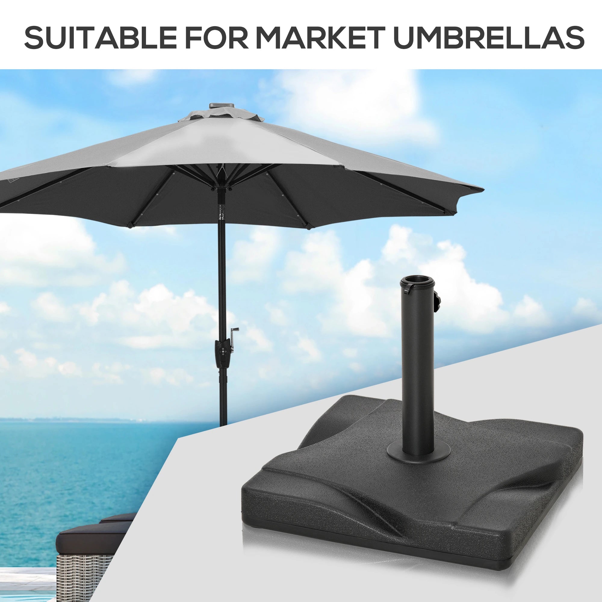 Outdoor Square Cement Parasol Base, Fits Φ1.3