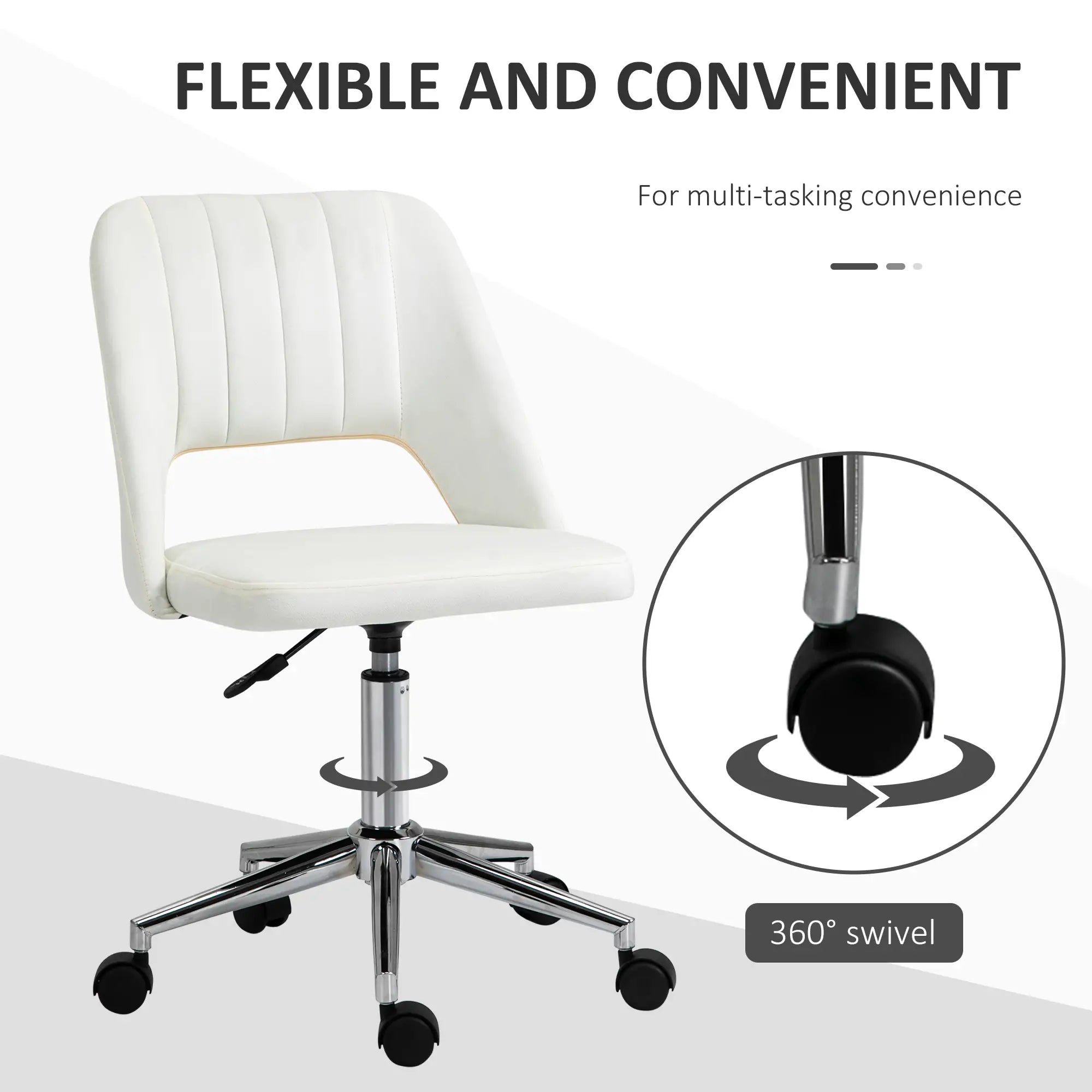 Mid Back Office Chair, Velvet Fabric, Swivel, Cream White Office Chairs at Gallery Canada