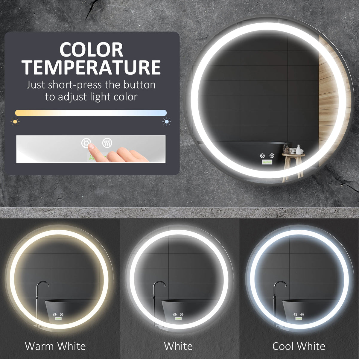 Dimmable LED Bathroom Mirror, Anti Fog Vanity Mirror, 28 In Bath Accessories at Gallery Canada