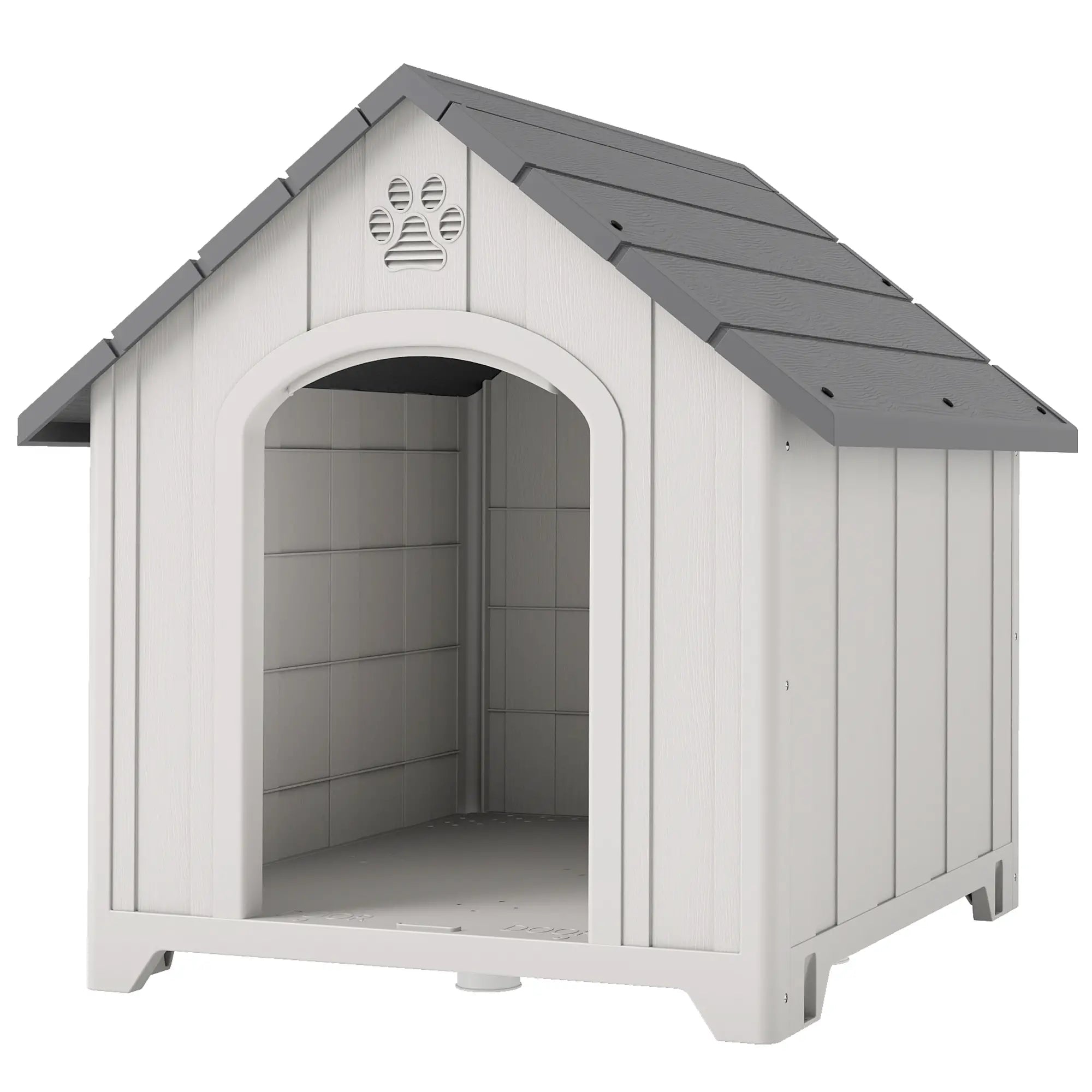 Large Plastic Dog House Outdoor Indoor, Water Resistant Puppy Shelter with Base Support, 34.6