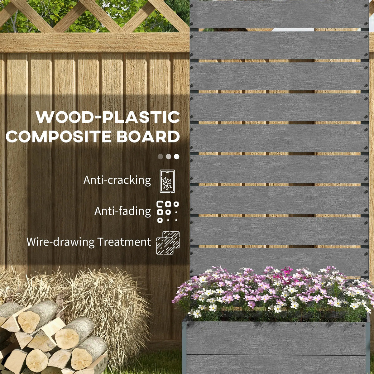 Raised Garden Bed With Trellis, Elevated Planter Box, 28" x 15" x 59", Dark Grey Wooden Planter Boxes at Gallery Canada