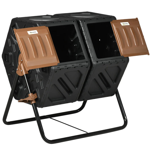 Dual Chamber Compost Bin, 34.5 Gallon, Steel Legs, Brown Outdoor Compost Bin Black & Brown at Gallery Canada
