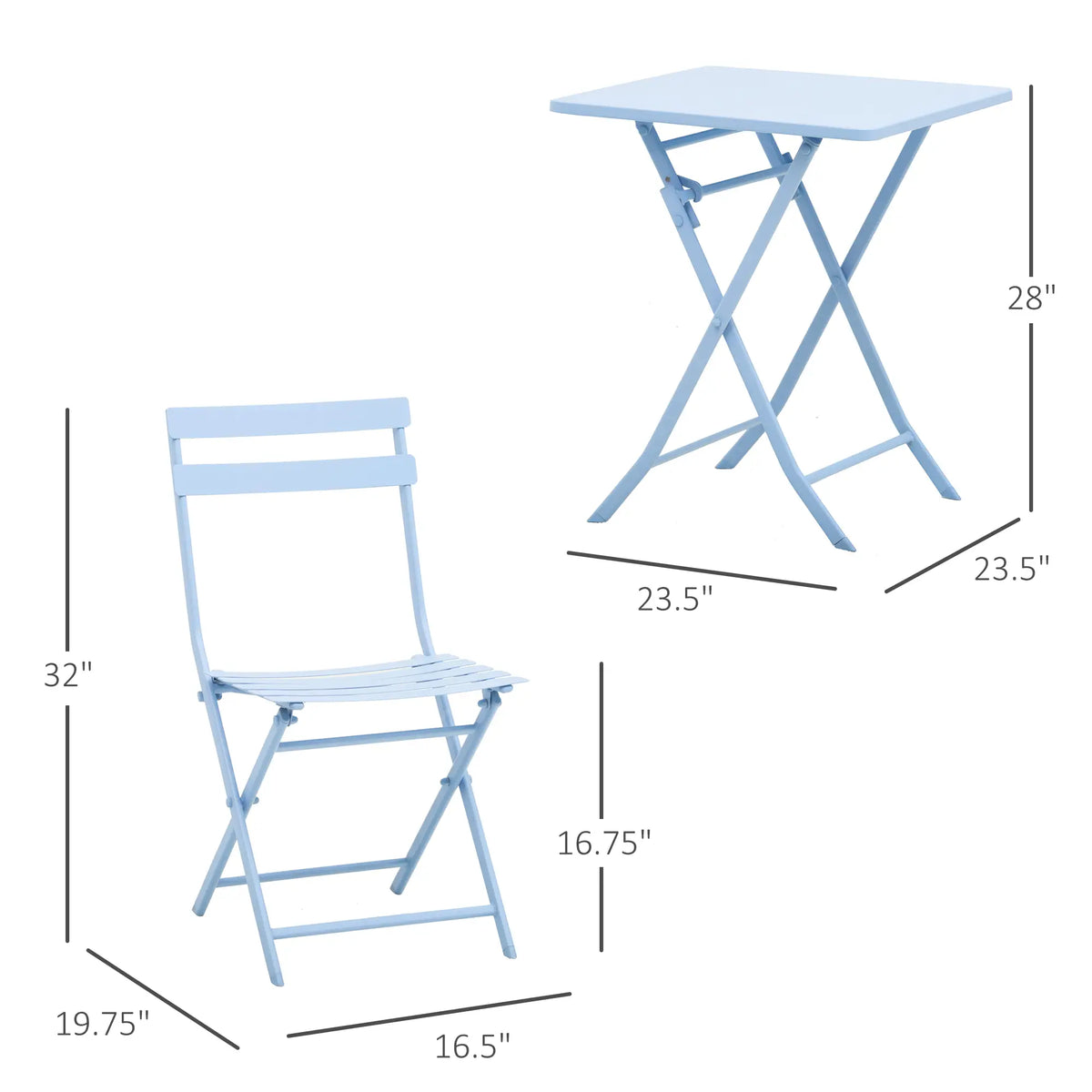 3 Piece Bistro Set, Foldable Patio Chairs, Square Table, Blue Bistro Sets at Gallery Canada