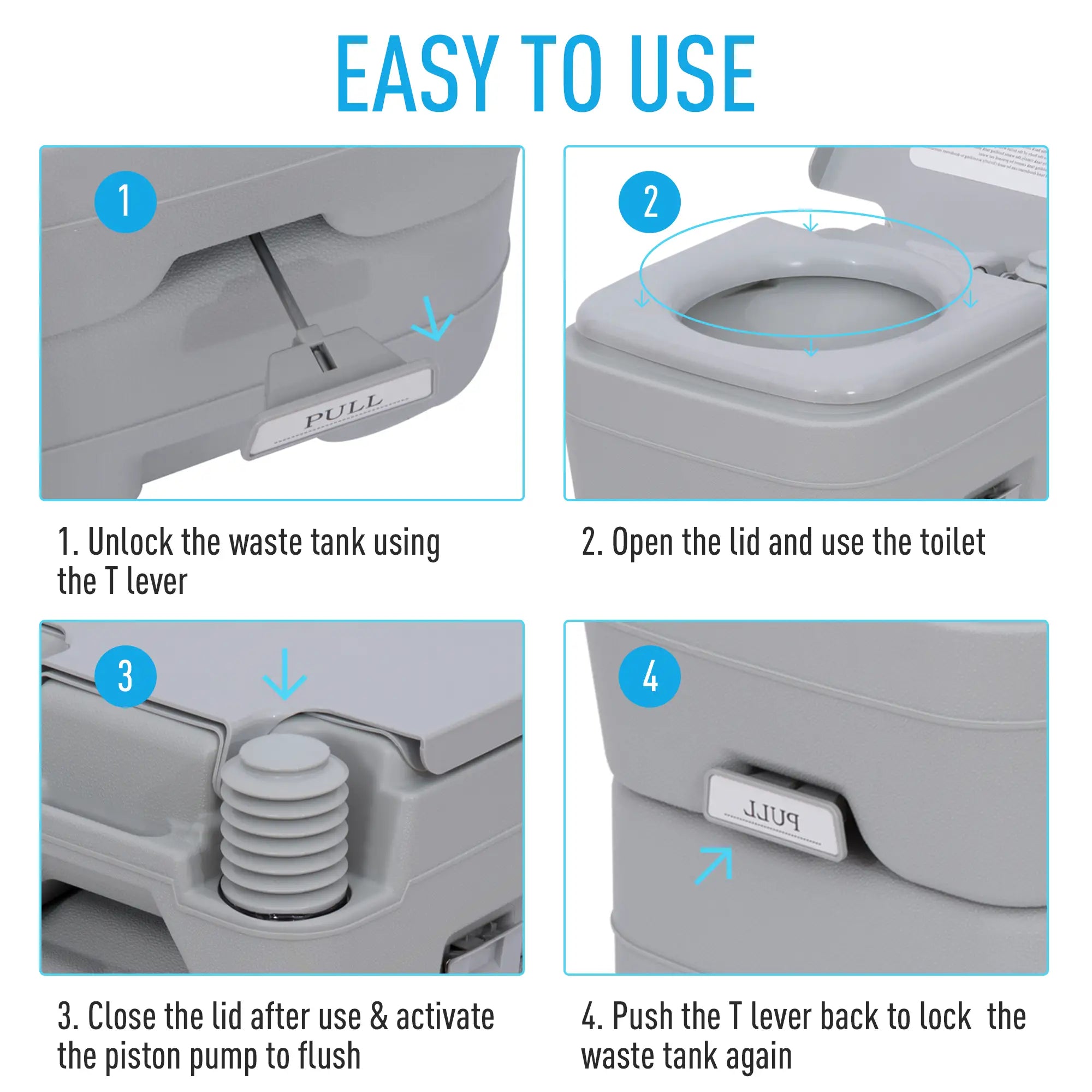 Portable Toilet for Adults, 2 Detachable Tanks, 5.3 Gallon (20L), Grey Camping Toilets at Gallery Canada