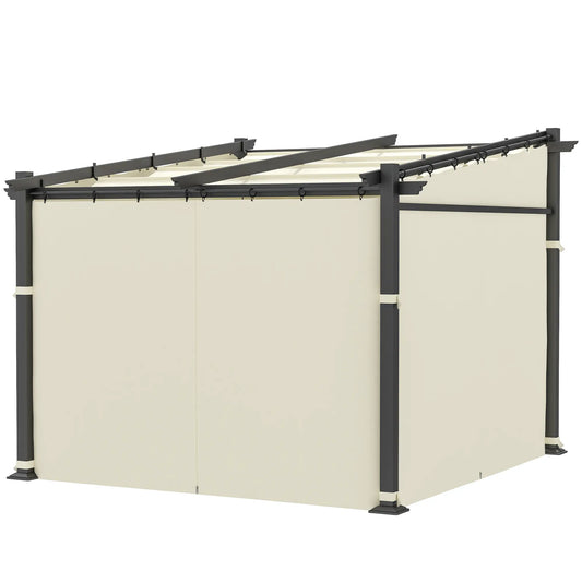 Metal Pergola, Sliding Roof Canopy, Retractable, 10' x 10', Beige