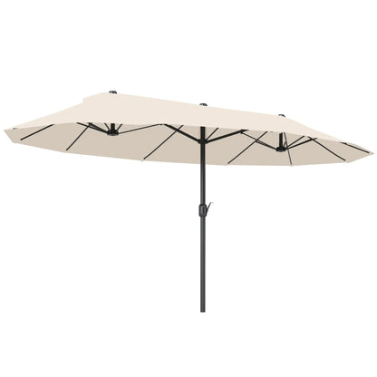 15 Ft Twin Canopy Patio Umbrella, Steel Lift Crank, Beige Sun Umbrellas Beige at Gallery Canada