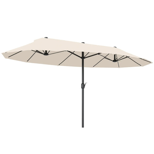 15 Ft Twin Canopy Patio Umbrella, Steel Lift Crank, Beige