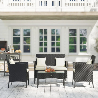 4-Piece Rattan Patio Set, Coffee Table, 22.8" W x 21.7" D x 33.5" H, Black Cream Patio Furniture Sets at Gallery Canada