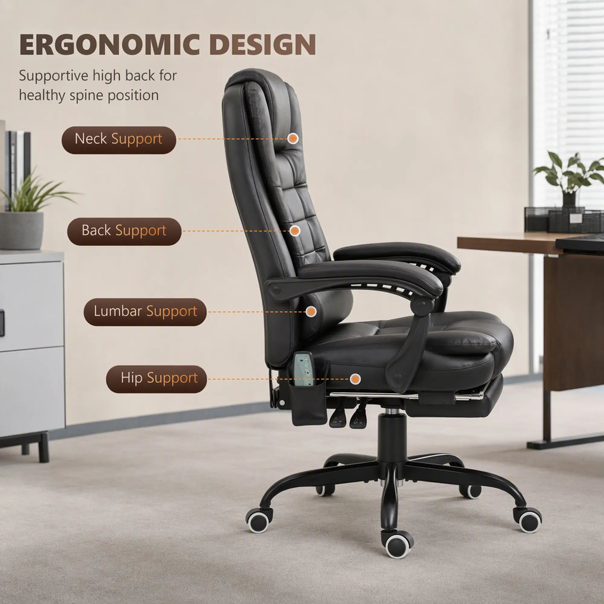7-Point Vibrating Massage Chair, Reclining Office Chair, Footrest, Black Massage Chairs at Gallery Canada