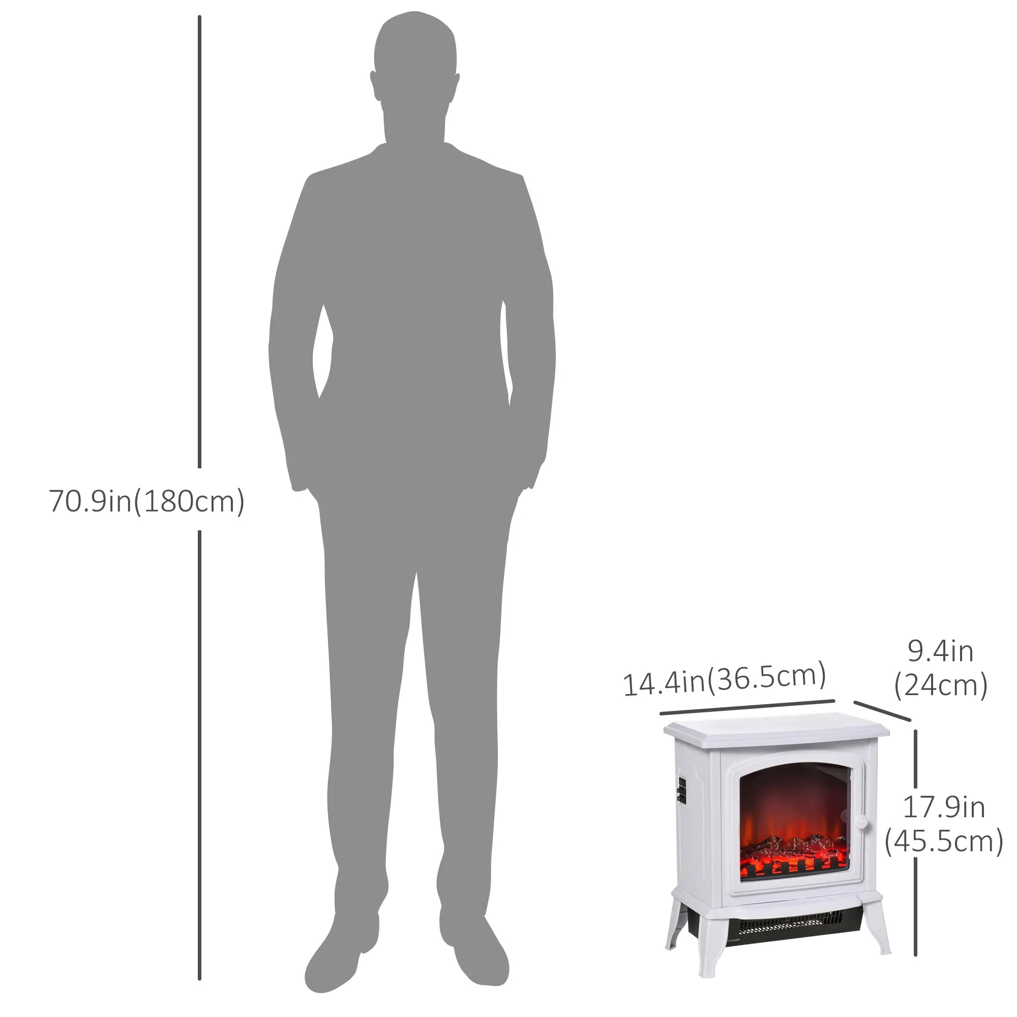 Electric Fireplace Heater, Freestanding, Realistic Flame, 750W/1500W, White Electric Fireplaces at Gallery Canada
