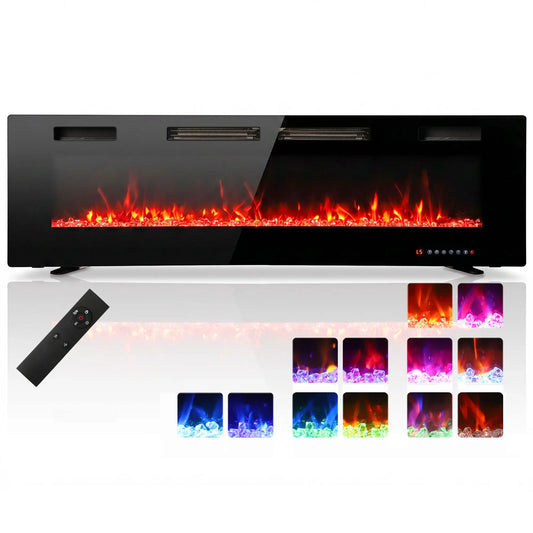 Electric Fireplace 60", Recessed Wall Mounted, Freestanding, Black Electric Fireplaces Black at Gallery Canada
