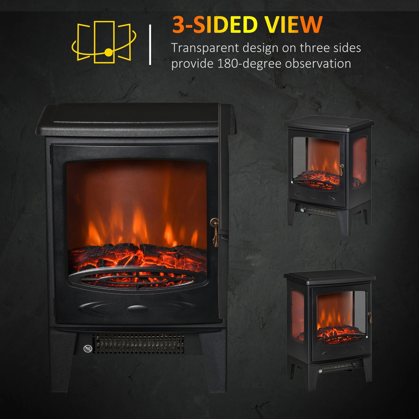 Electric Fireplace Heater, Freestanding, Adjustable Flame, Temperature, 750W/1500W, Black Electric Fireplaces at Gallery Canada