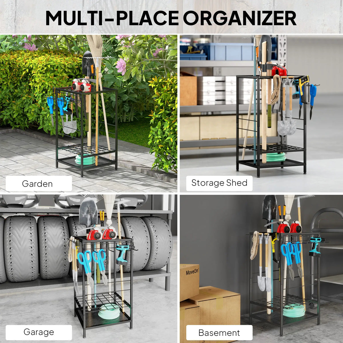 3-Tier Yard Tool Rack, Garden Organizer with 14 Hooks, Black Garden Accessories at Gallery Canada