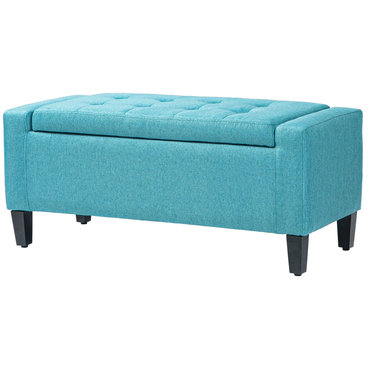 Linen Upholstered Storage Ottoman Bench, Tufted Design, Green Storage Ottomans & Benches at Gallery Canada