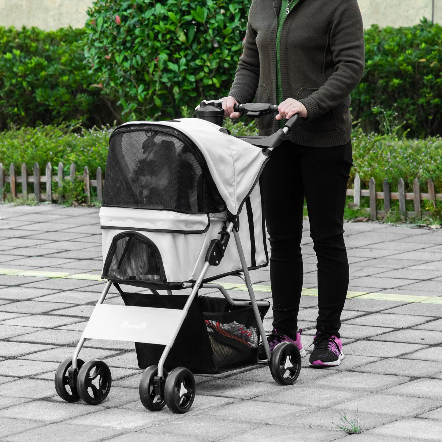 Dog Stroller, One-Click Folding, 4 Wheels, Storage Basket, XS/Small, Grey Dog Bike Trailers & Strollers at Gallery Canada