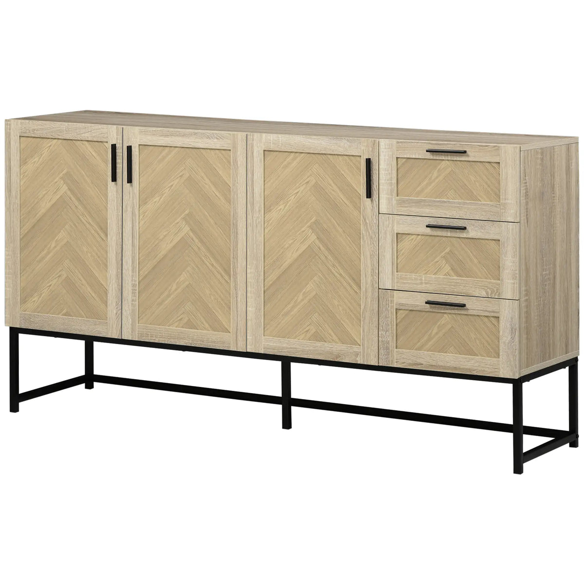 Buffet Cabinet, Coffee Bar with Drawers, Adjustable Shelves, Oak Bar Cabinets Oak Body, Black Base, and Handle at Gallery Canada