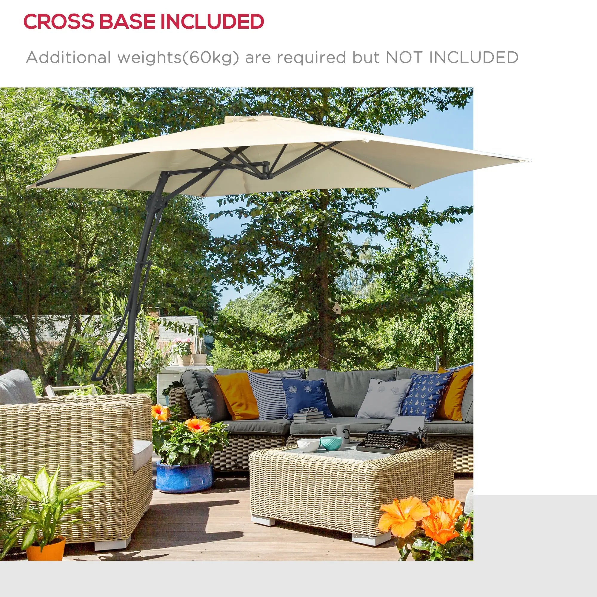 10ft Cantilever Patio Umbrella, Crank Handle, Cross Base, Cream White Sun Umbrellas at Gallery Canada