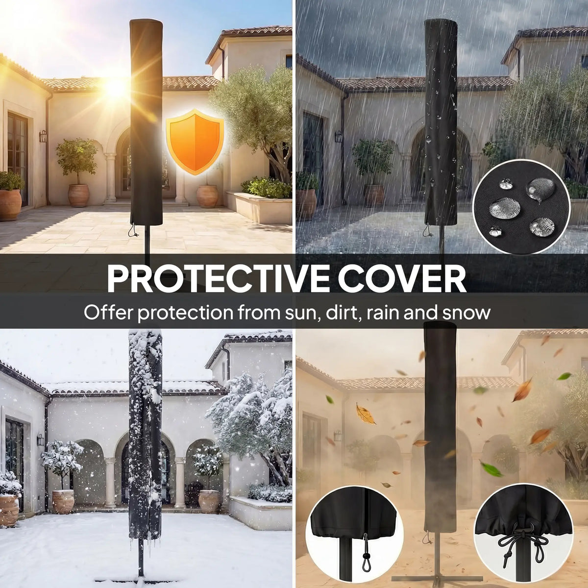 9.3 ft Outdoor Patio Umbrella, Solar LED Lights, Cover, Grey Sun Umbrellas at Gallery Canada