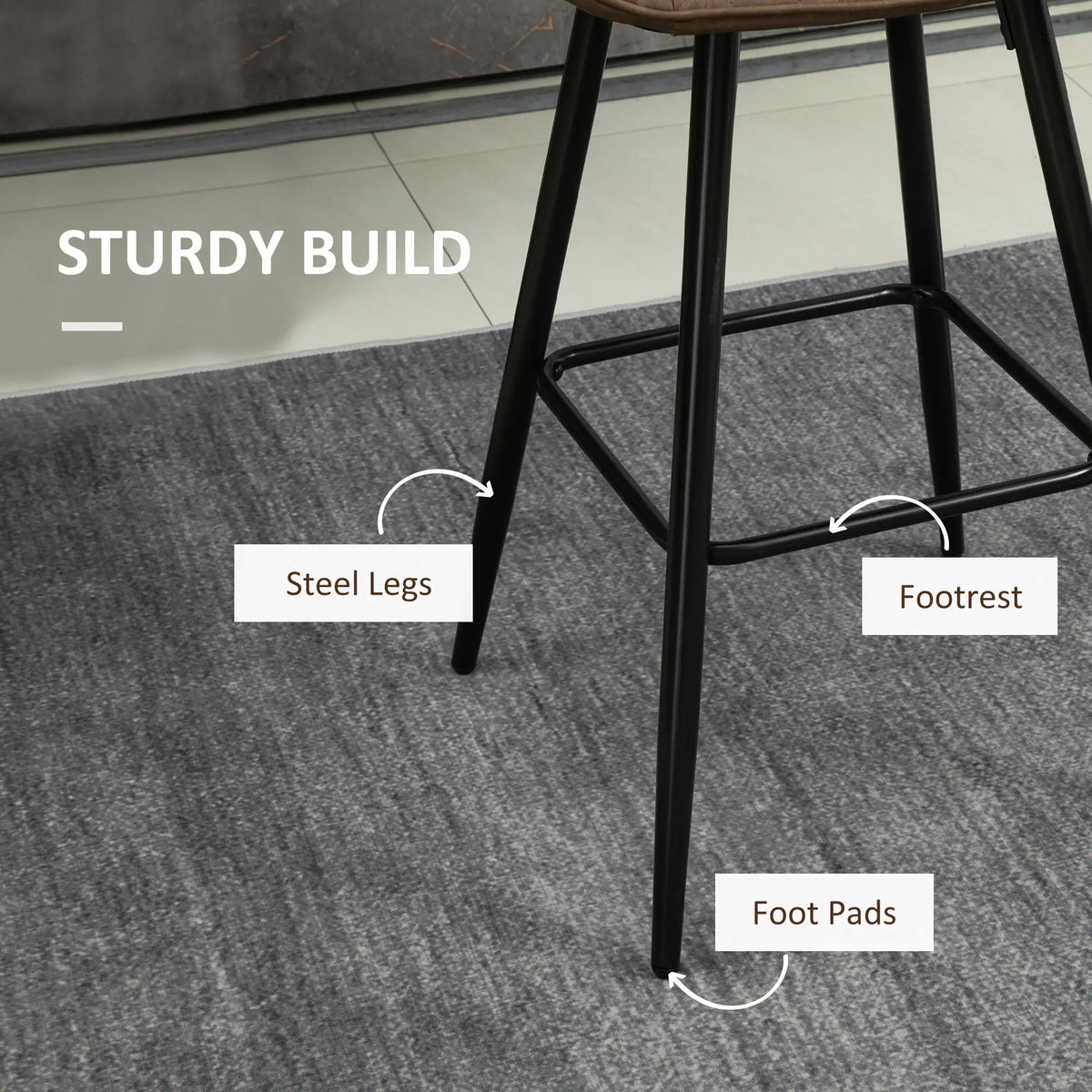 PU Leather Bar Stools Set of 2, 27.75" Counter Height, Blue Bar Stools at Gallery Canada