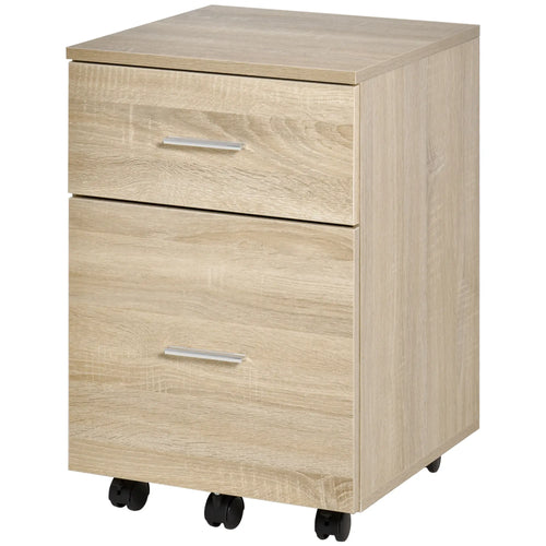 Mobile Vertical File Cabinet, 2 Drawers, Wheels, Letter or A4, Natural