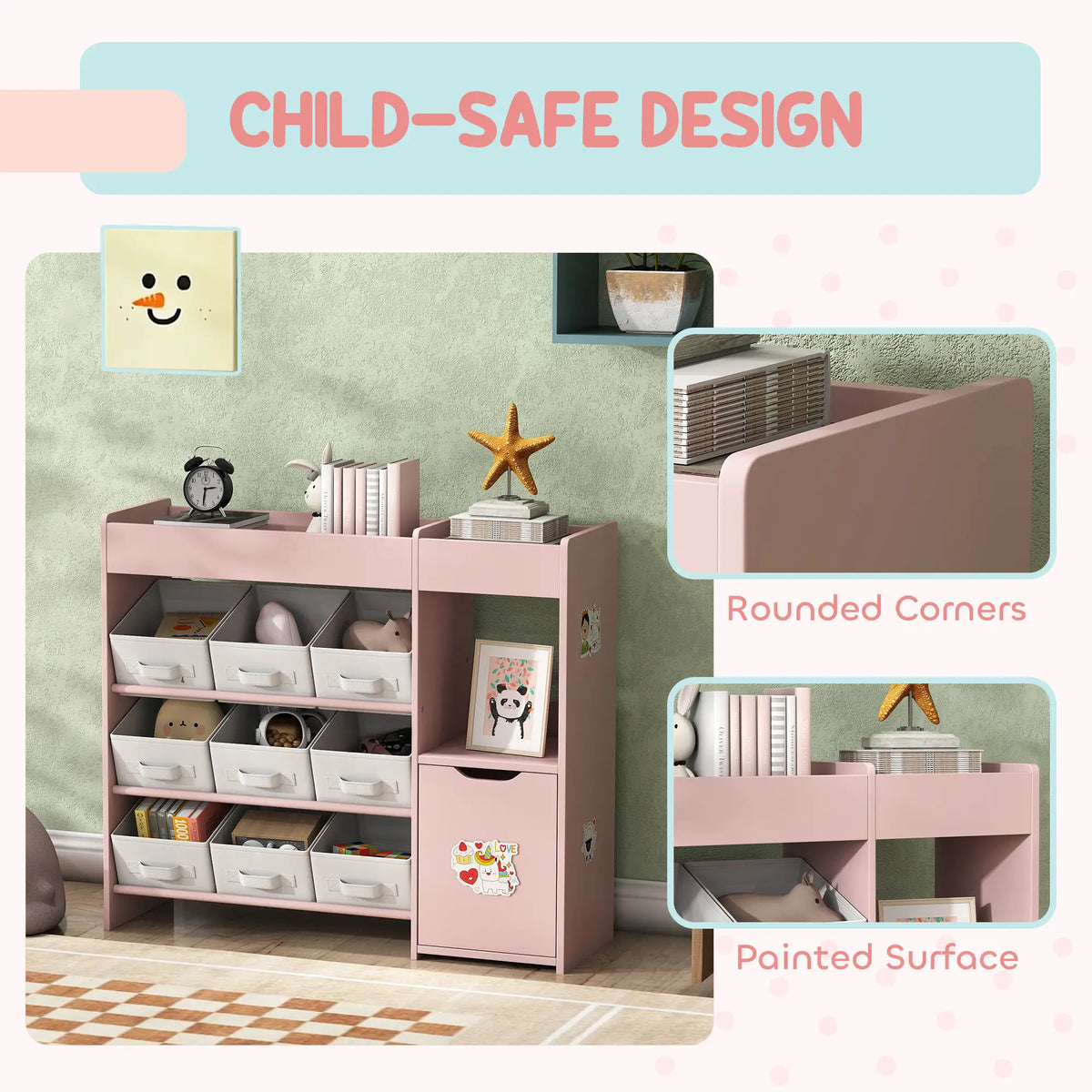 Kids Toy Storage Organizer, 9 Fabric Boxes, Cabinet Shelves, Pink Bookshelves & Bookcases at Gallery Canada