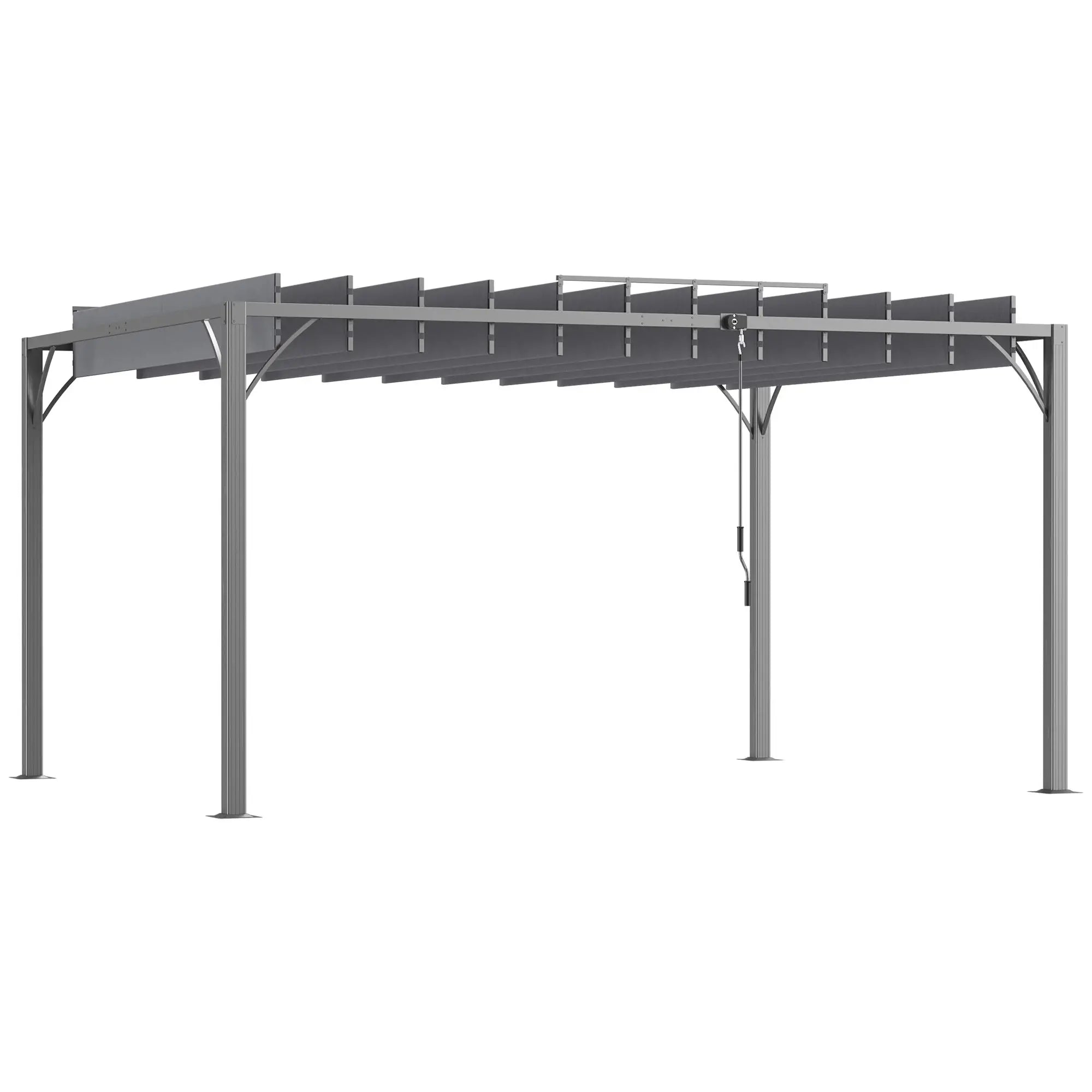 12.8' x 9.7' Outdoor Pergola, Retractable Roof, Aluminium Louvered Canopy, Grey Pergolas at Gallery Canada