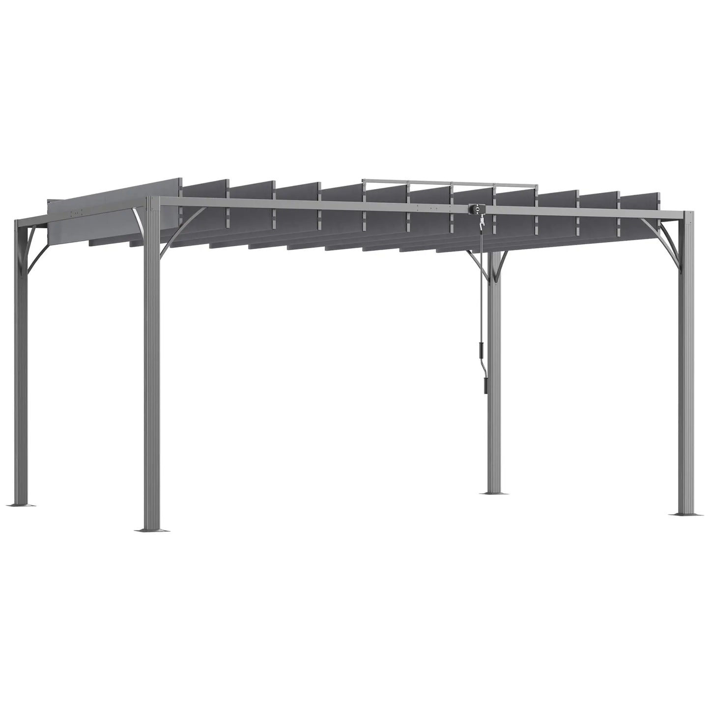 12.8' x 9.7' Outdoor Pergola, Retractable Roof, Aluminium Louvered Canopy, Grey Pergolas at Gallery Canada