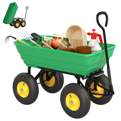 Heavy Duty Garden Dump Cart, 440lbs, Steel Frame, 10'' Pneumatic Tires, Green Folding Garden Carts at Gallery Canada