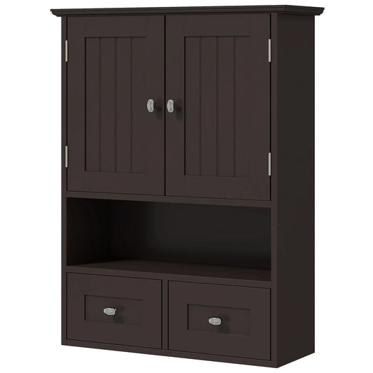 Medicine Cabinet, Bathroom Wall Cabinet with Shelf, Drawers, Brown Wall Mounted Cabinets Brown at Gallery Canada