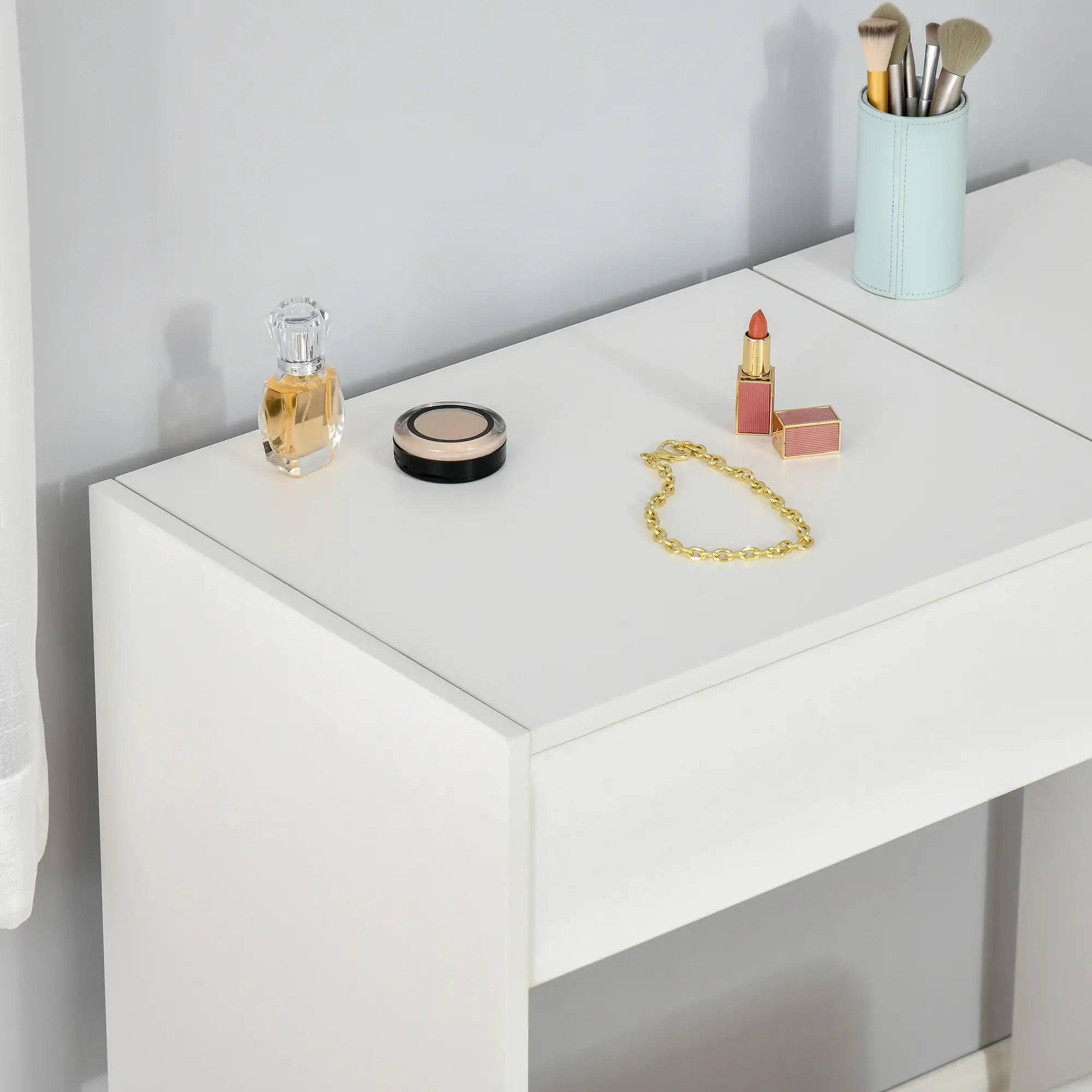 Modern Vanity Set, Flip Top Mirror, Cushioned Stool, Storage Drawer, White Dressing & Vanity Tables at Gallery Canada