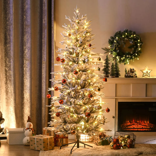 6' Pre Lit Artificial Christmas Tree, Snow Branches, Warm White Lights, Arctic Fir