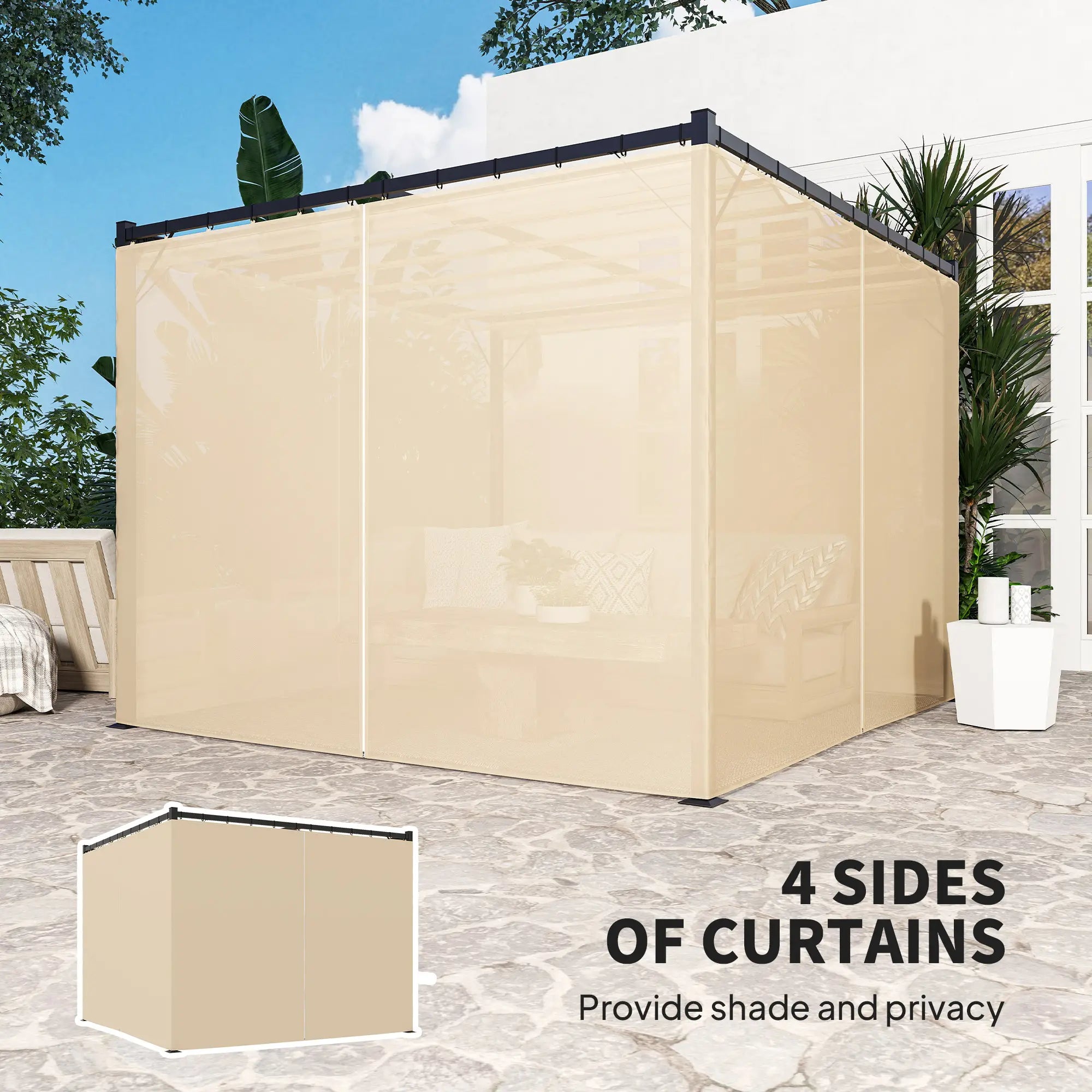 10' x 10' Retractable Pergola, Garden Gazebo with Curtains, Beige Pergolas at Gallery Canada