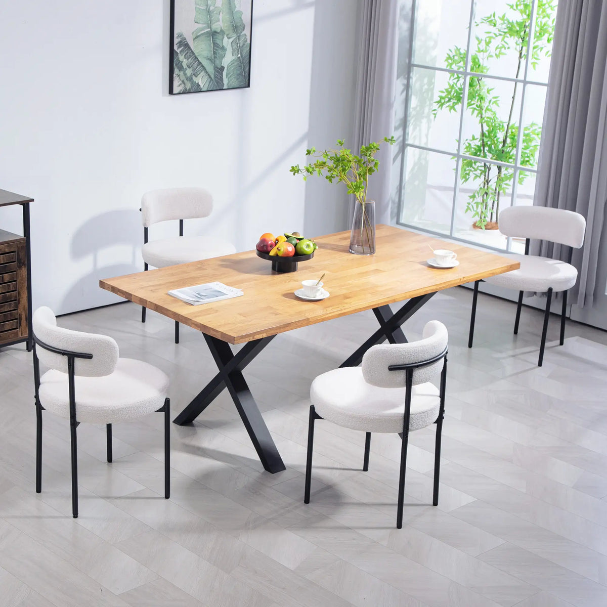 4 Kitchen Chairs, Modern Dining, Berber Fleece Upholstery, Steel Legs, Cream White Dining Chairs at Gallery Canada