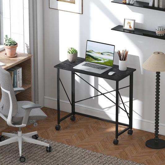 31.5" Folding Desk With Wheels, Black Wood Effect, Black Writing Desks Options at Gallery Canada