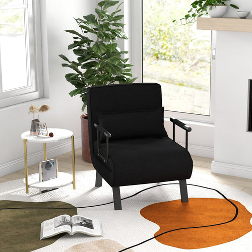 Folding 6 Position Sleeper Bed Armchair Lounge Couch, Black