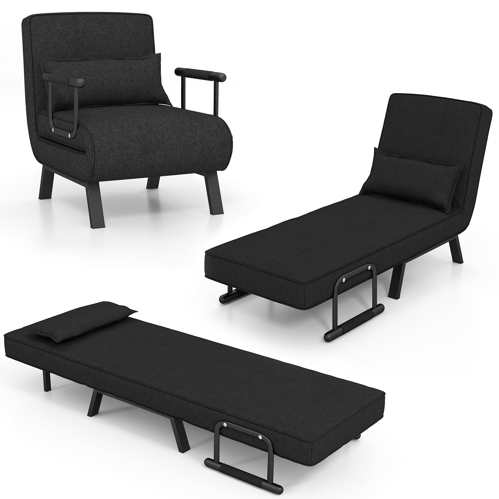 Folding 6 Position Sleeper Bed Armchair Lounge Couch, Black Accent Chairs at Gallery Canada