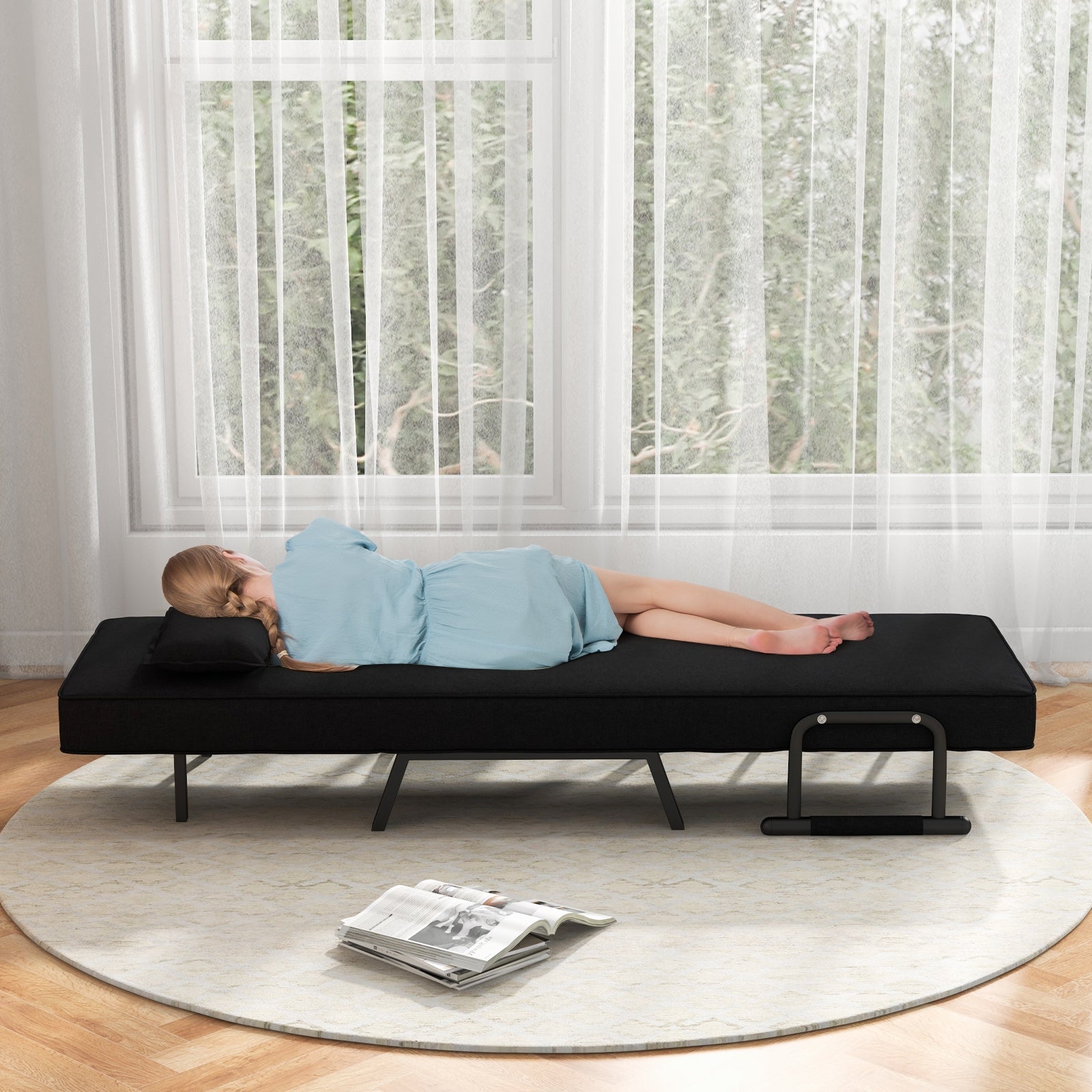 Folding 6 Position Sleeper Bed Armchair Lounge Couch, Black Accent Chairs at Gallery Canada