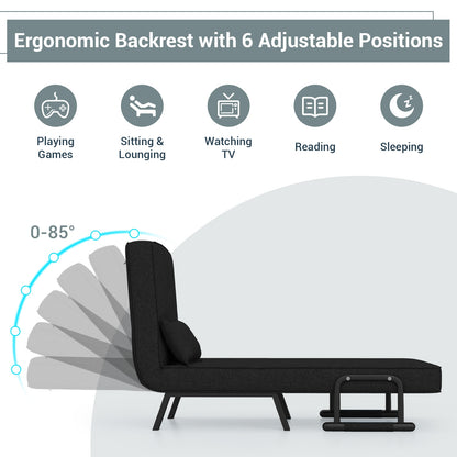 Folding 6 Position Sleeper Bed Armchair Lounge Couch, Black Accent Chairs at Gallery Canada