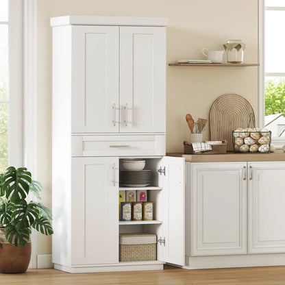72" Storage Cabinet, Freestanding Kitchen Pantry Cabinet with 4 Doors, Drawer and 3 Adjustable Shelves, White Kitchen Pantry Cabinets at Gallery Canada