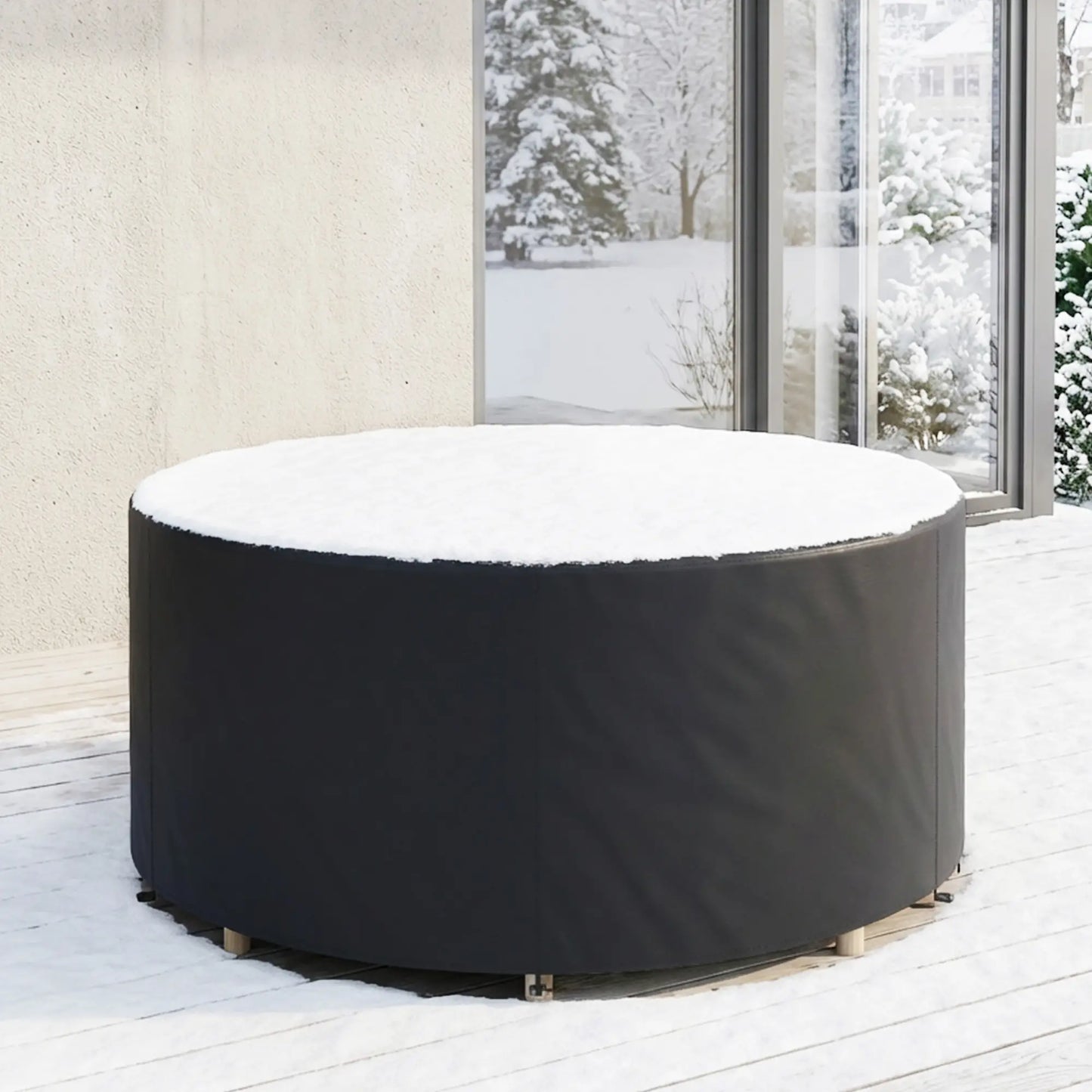 Heavy Duty Outdoor Patio Furniture Cover, Waterproof 84.3" Dia. x 27.6"H, Black Patio Furniture Covers at Gallery Canada