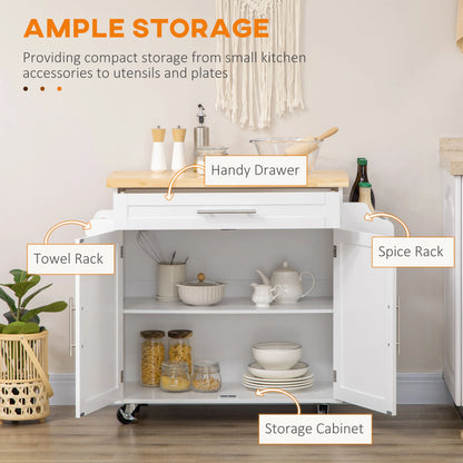 Kitchen Island with Storage, Adjustable Shelf, Drawer, Spice Rack, White Kitchen Islands & Kitchen Carts at Gallery Canada