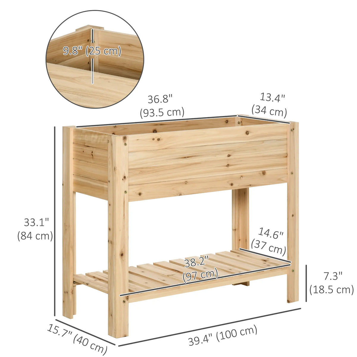 Raised Garden Bed With Legs, Elevated Planter With Shelf, Natural Wood Raised Garden Beds at Gallery Canada