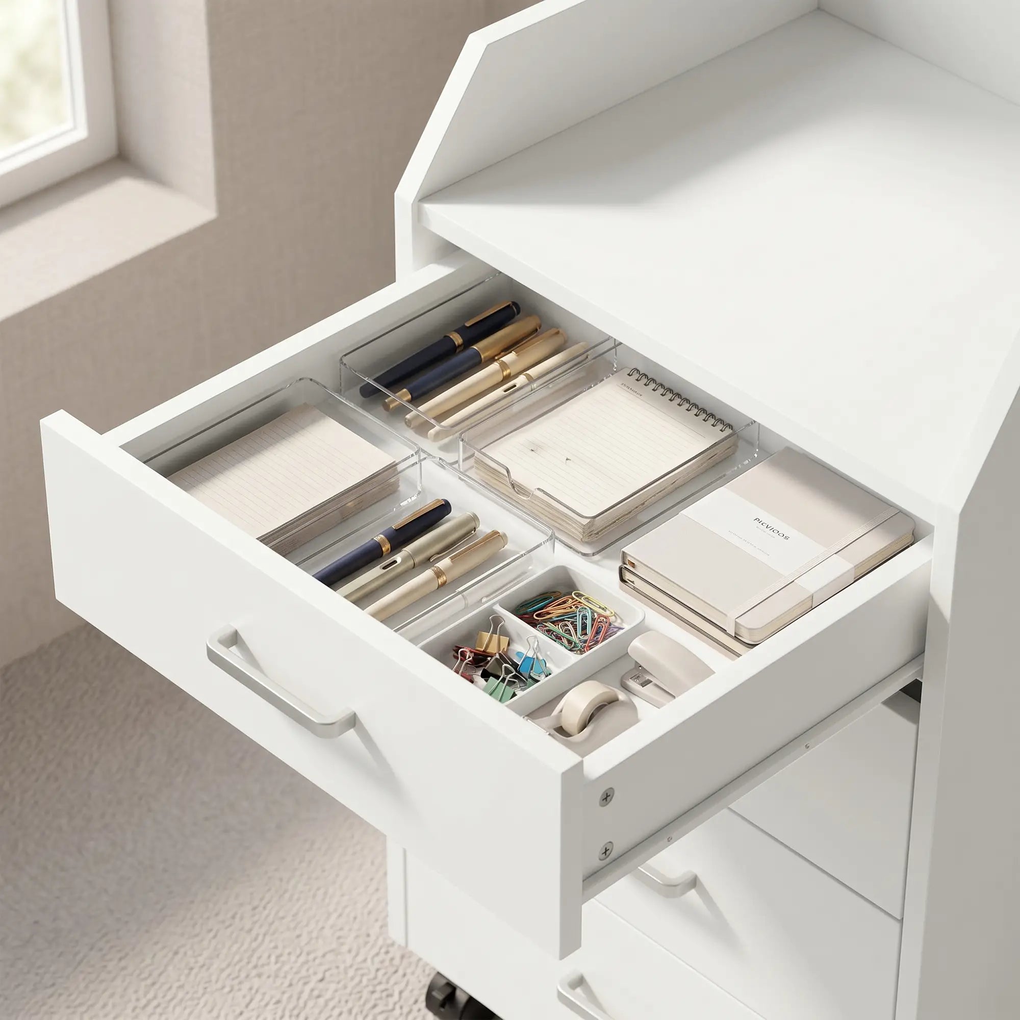 4-Drawer Vertical Mobile Filing Cabinet With Lockable Wheels, White Office Cabinets & Cupboards at Gallery Canada