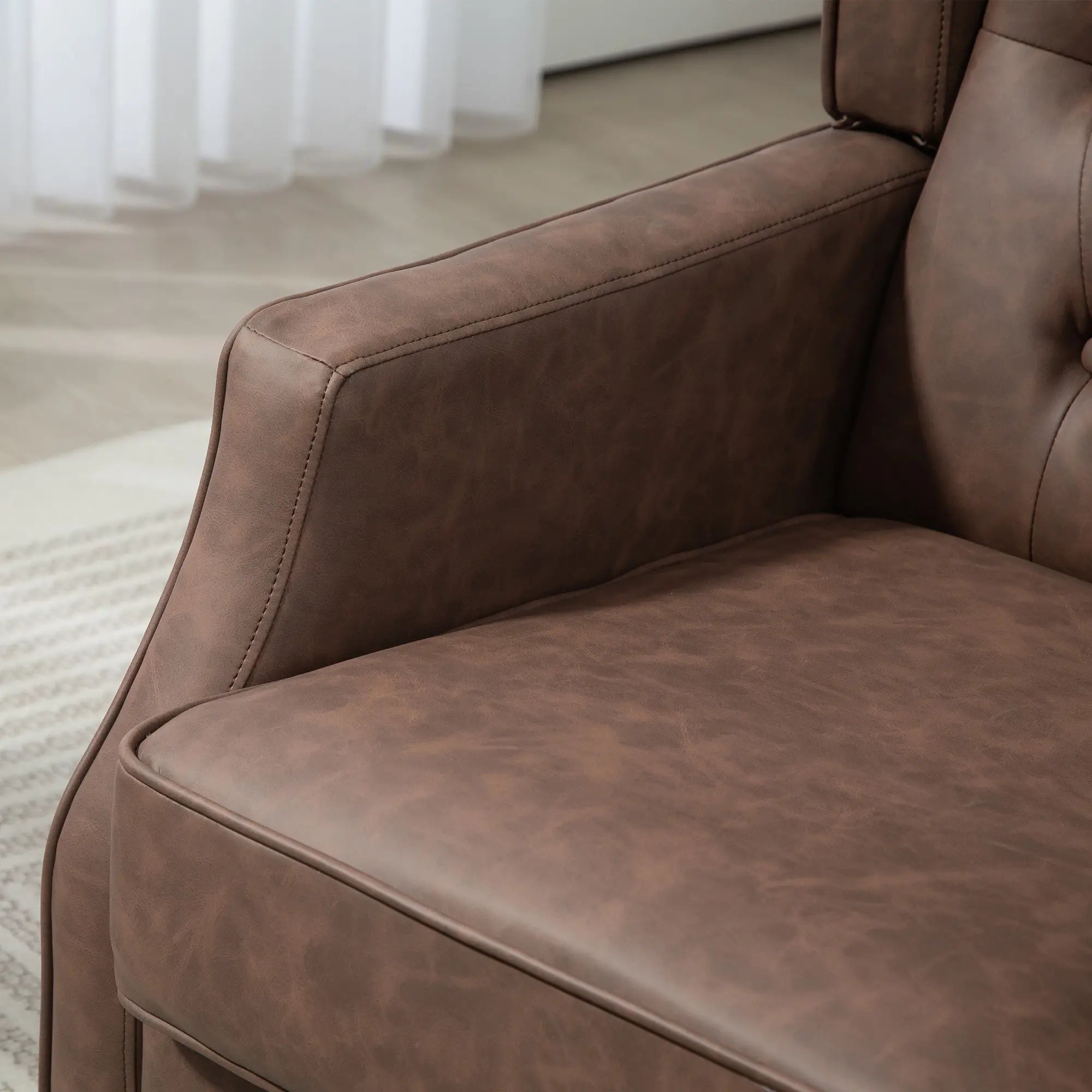 Faux Leather Armchair, Modern Accent Chair, Thick Padding, Brown Accent Chairs at Gallery Canada