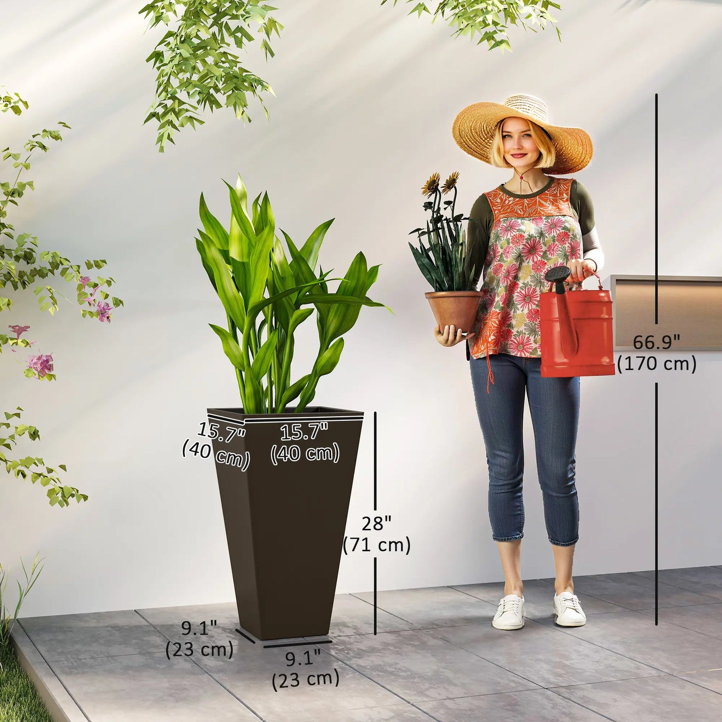 28" Tall Garden Plastic Planters, Set Of 3, Brown Planter Set at Gallery Canada