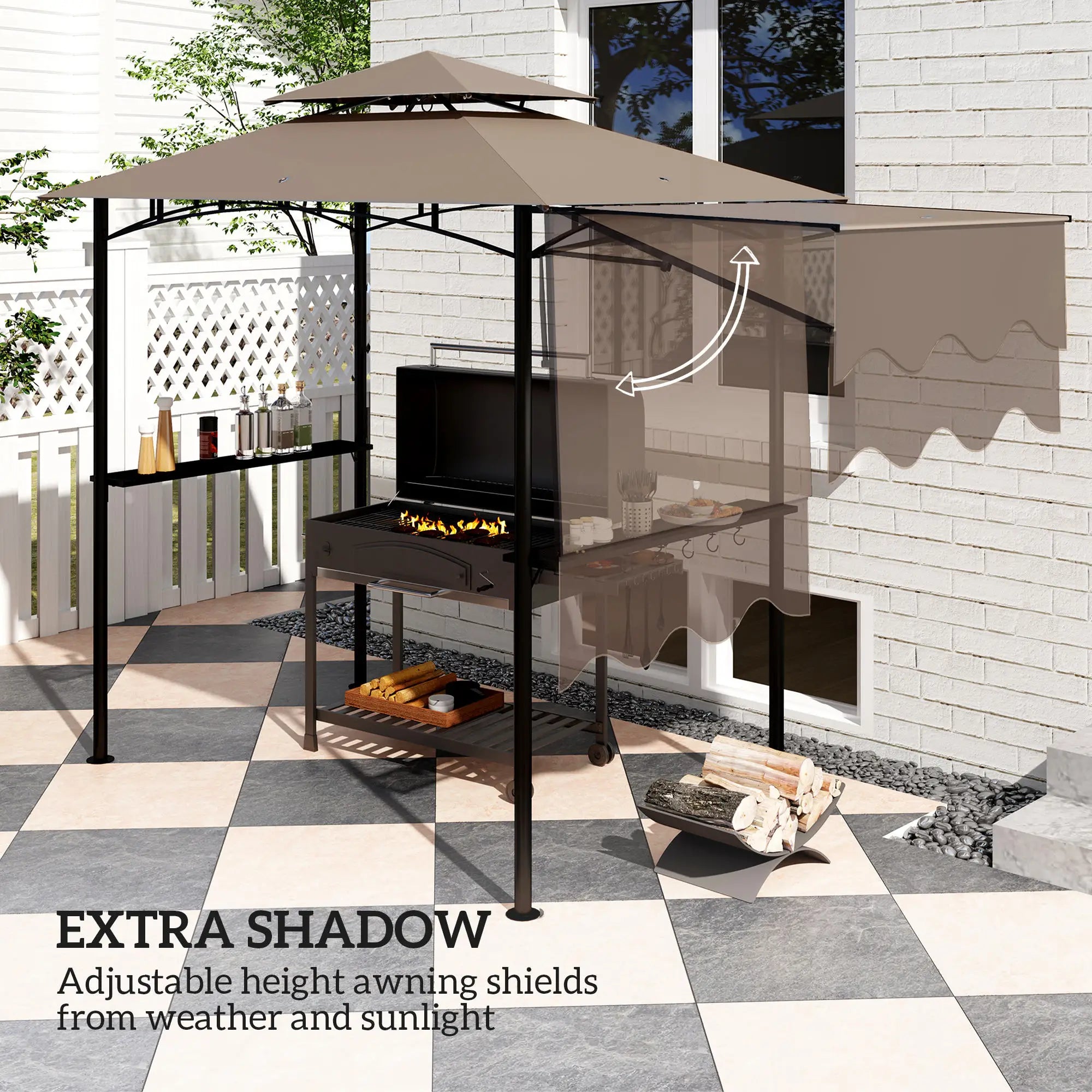 8' x 5' Grill Gazebo, Double Tiered Barbecue Shelter, Khaki BBQ Grill Gazebos at Gallery Canada