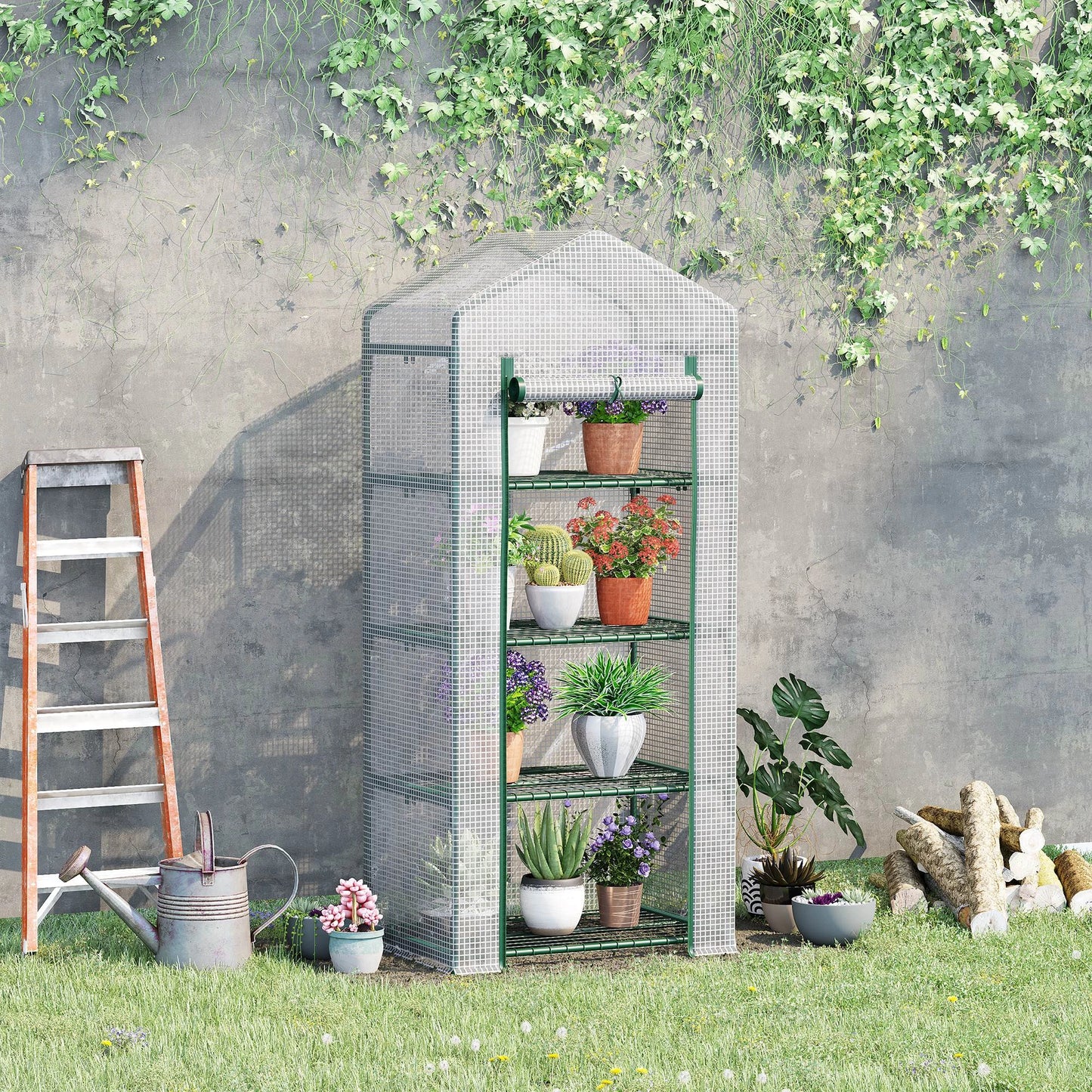 28" x 20" x 63" Portable Greenhouse, 4 Tier Shelves, Steel Frame, PE Cover, White Walk In Greenhouses at Gallery Canada