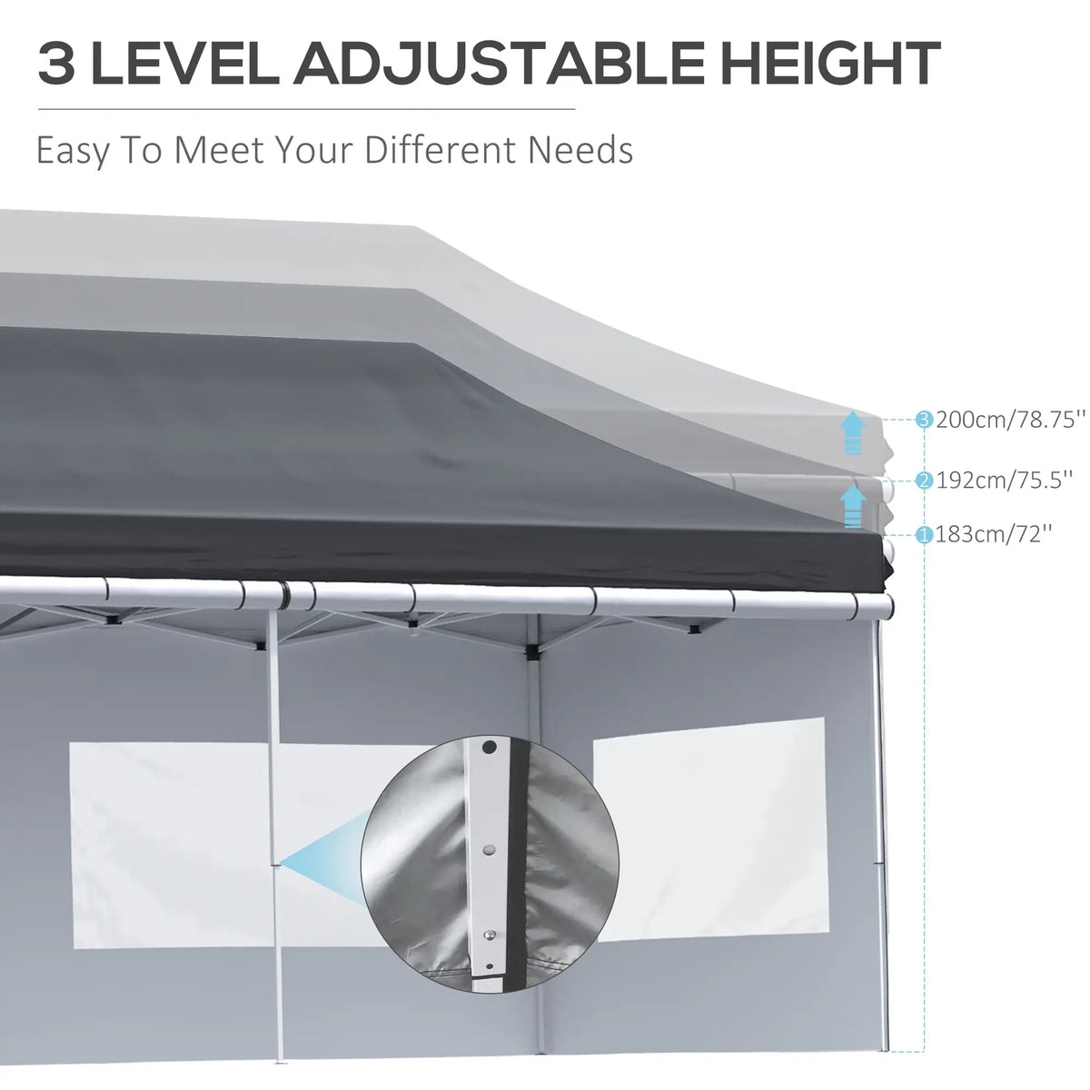 20' x 10' Folding Canopy Tent, Sidewalls, Windows, Black