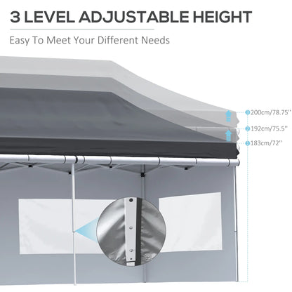 20' x 10' Folding Canopy Tent, Sidewalls, Windows, Black