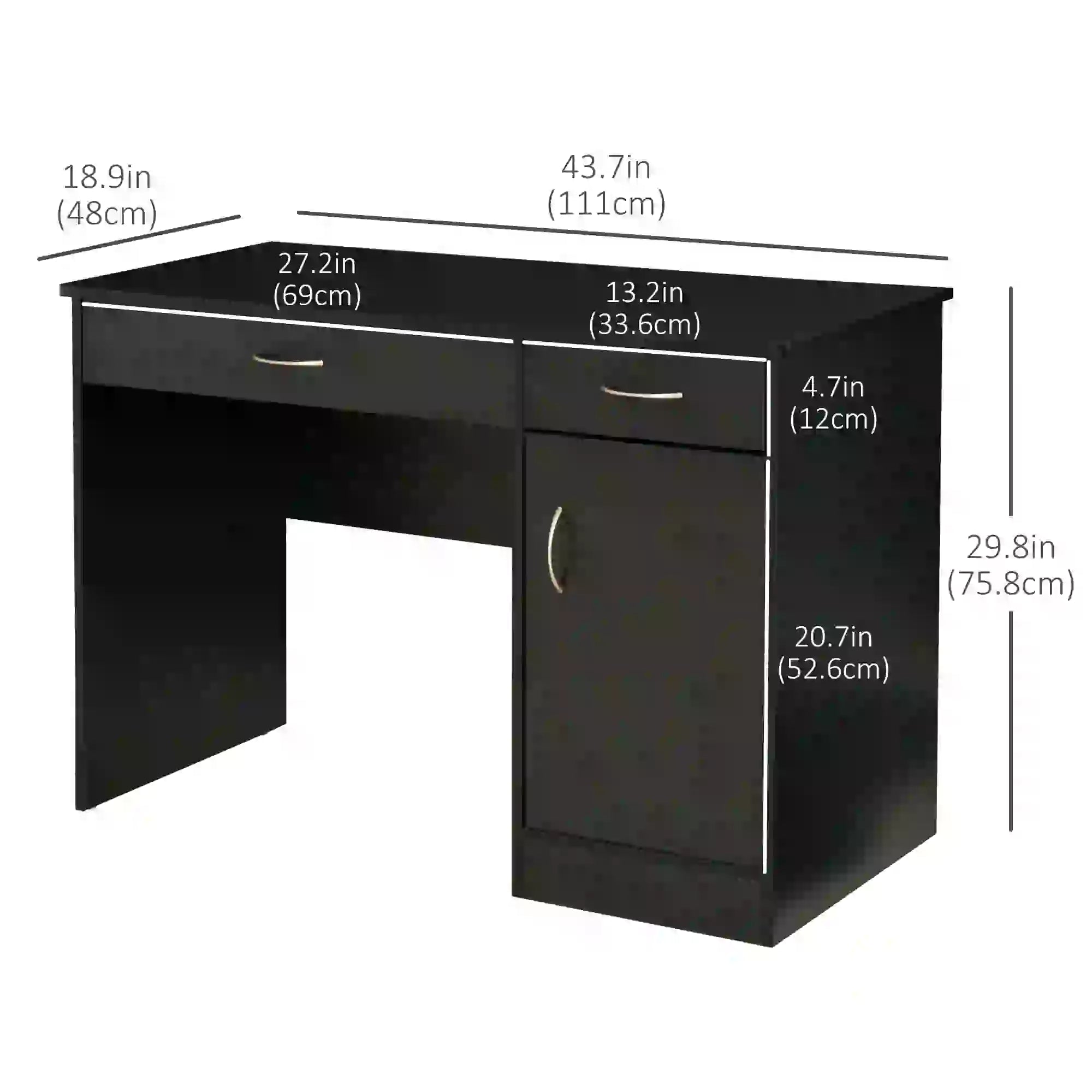 Computer Desk with Storage Drawers, Study Writing Table, Black Writing Desks at Gallery Canada